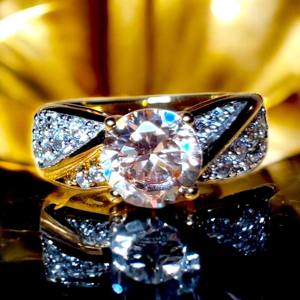 Champagne  and White Diamond Simulant Ring